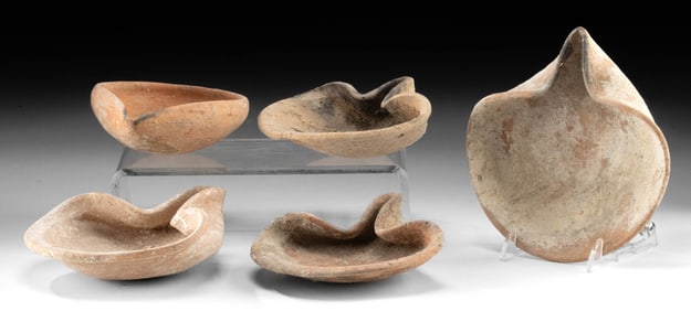 5 Ancient Levantine Terracotta Shell-Form Oil Lamps