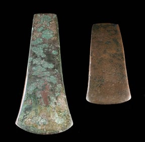 2 Pre-Columbian Mixtec Copper Axe Celt Blades