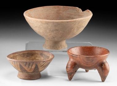 3 Narino Vessels - Tripod Rattle & Pedestal Bowls