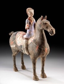 Tang Dynasty Tomb Offering: Pottery Horse & Rider