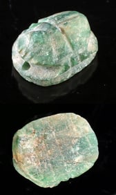 Egyptian Late Dynastic Green Amazonite Feldspar Scarab