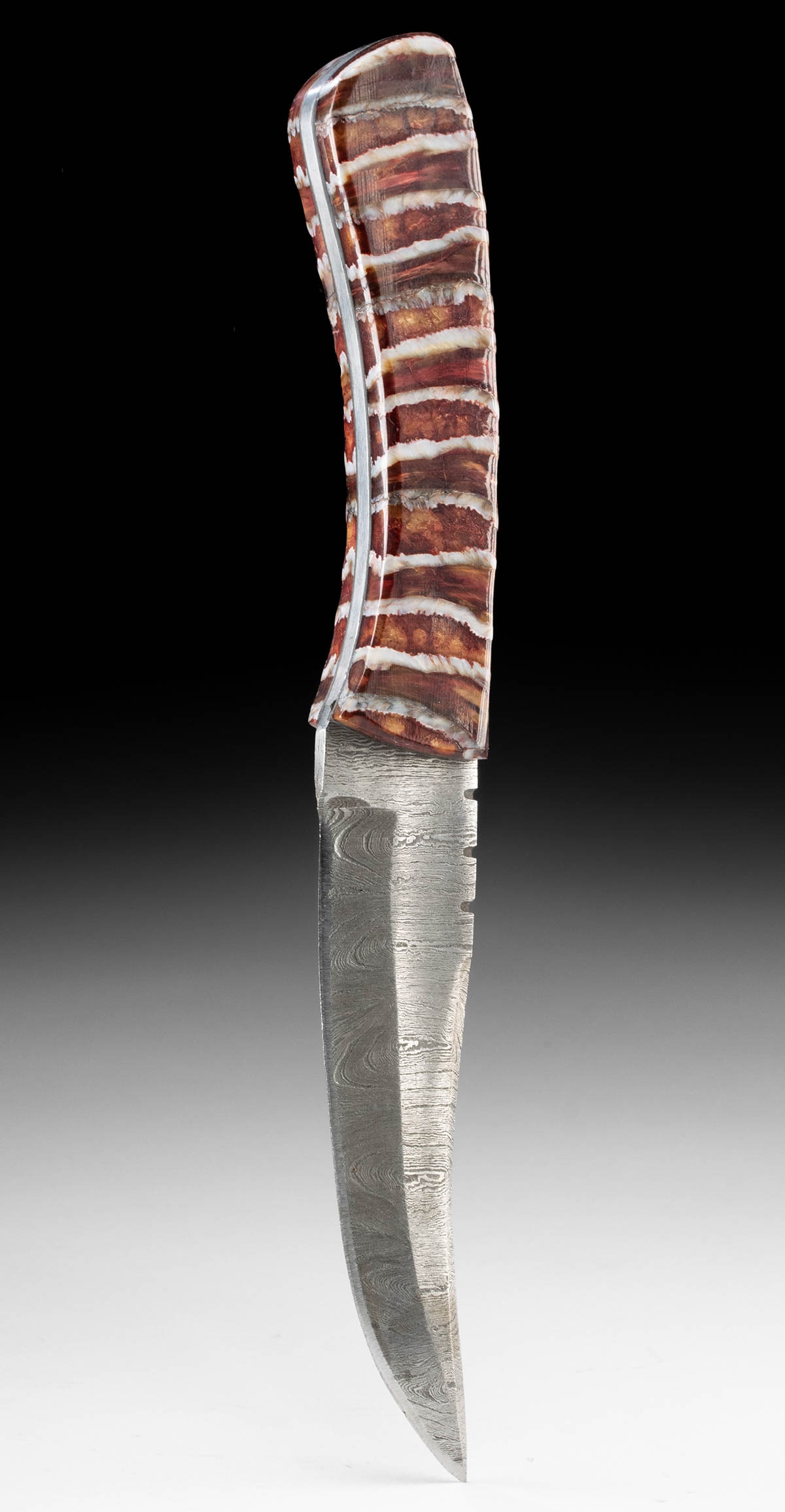 Damascus Steel Knife w/ Fossilized Mammoth Molar Handle (1 of 3)