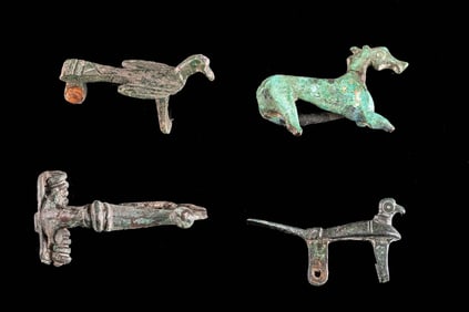 4 Roman Bronze Fibulae - Horse, Crossbow & Birds