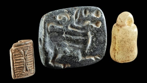 3 Bactrian, Urartu, & Achaemenid Stone Stamp Seal Beads