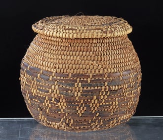 Early Arabian Bedouin Lidded Palm Basket