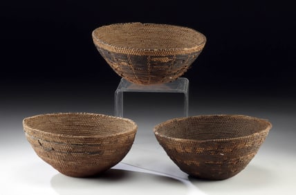 3 Omani Palm Frond & Goat Hide Milking Baskets