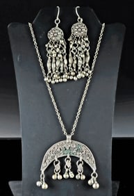 Arabian Bedouin Earrings & Necklace, Bawsani Style
