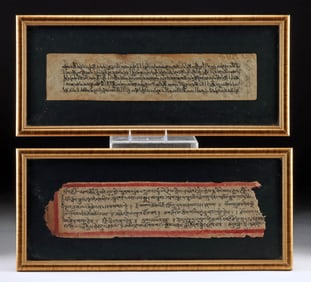 Two Framed Tibetan Buddhist Sutra Manuscript Pages