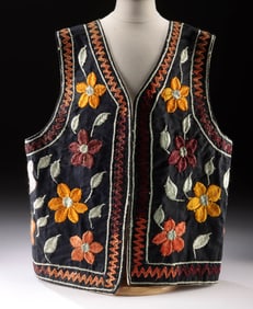 Persian Uzbek Suzani Embroidered Silk Vest
