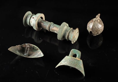 Ancient Chinese Zhou & Han Bronze Bells & Chariot Axle