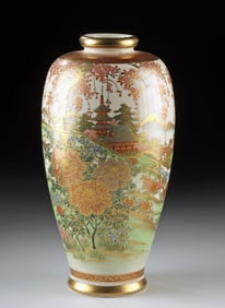 Meiji Period Japanese Satsuma Vase, Spring Landscape