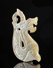 Chinese Nephrite Jade Feline-Dragon Carving