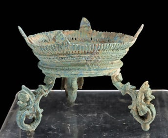 Khmer Bronze Tripod Stand w/ Naga Head Legs