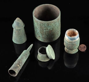 Khmer Bronze Lime Container, Cup and Caps