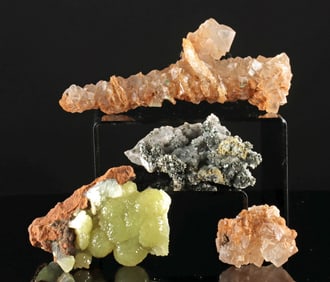 3 Natural Mineral Specimens: Adamite, Pyrite, & Halite