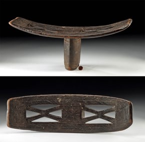 Fine & Old Congolese Carved Wooden Backrest Stool