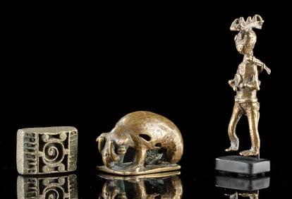 Group of Three 19th C West African Brass Objects
