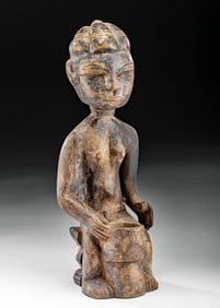 African Baule Wood Figure, Seated Nude Female