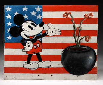 Mickey Mouse & American Flag Painting by Ghana Artist