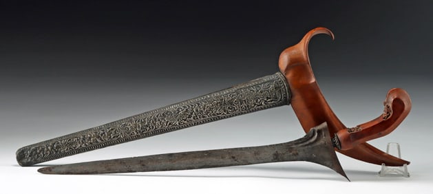 19th C. Indonesian Kris Sword w/ Silver Shea th