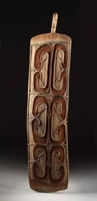 Asmat Wood Headhunting Shield w/ Ancestor Head