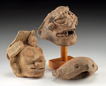 3 Proto-Maya Terracotta Incensario Fragmentary Heads