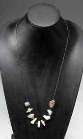 Pre-Columbian Stone & Gun-Metal Chain Necklace