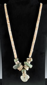 Pre-Columbian Necklace Greenstone, Shell, Heishi Beads