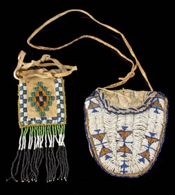 1880 to 1920s Apache & Cheyenne Beaded Leather Hip Bags