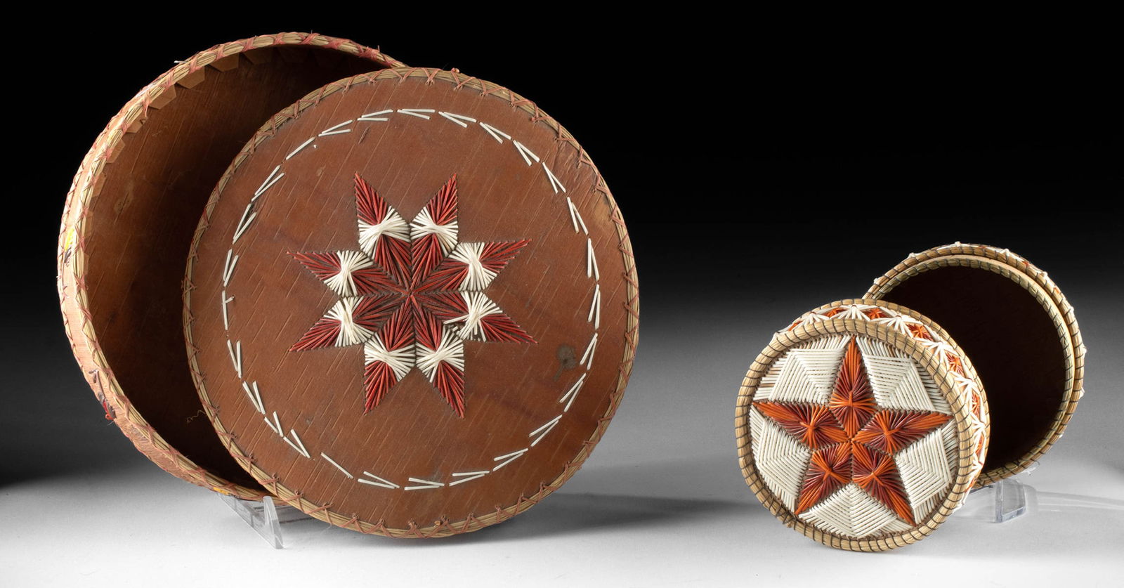 2 Ojibwe Porcupine Quill & Birchbark Boxes (1 of 3)