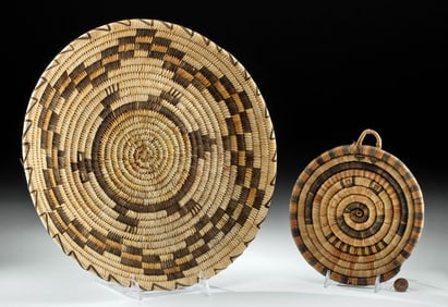 Hopi Basketry Tray + Miniature Papago Wall Plaque
