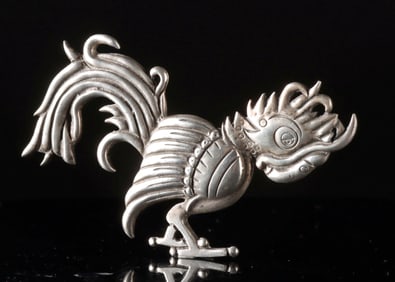 Silver Rooster Brooch, Design Attr. to Hector Aguilar