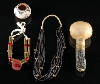 Native American Necklaces, Rattle, & Jar