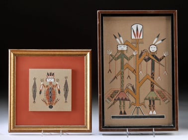 2 Navajo Sand Paintings, Yei Spirits & Mother Earth
