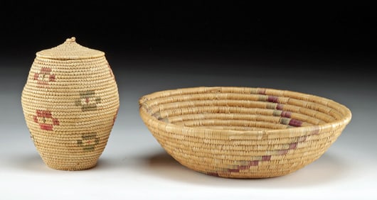 Yupik / Aleut Woven Grass Bowl + Lidded Basket