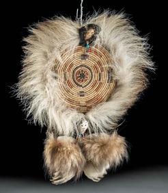 Alaskan Inuit Wall Art Basketry Panel w/ Fur