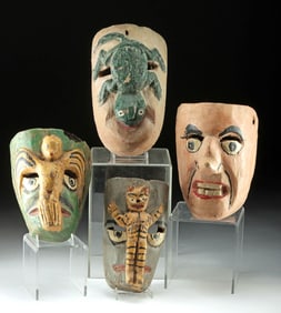 4 Early 20th C. Latin American Wood Dance Masks