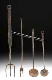 American 19th C. Wrought Iron Hearth Cooking Utensils