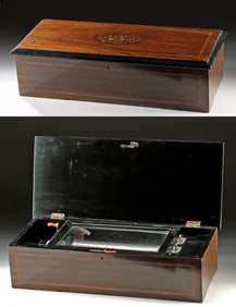 1880s Swiss Wood Case Cylinder Music Box, 8 Tune Zither