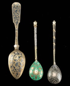 19th C. Russian Gilt Silver & Niello Spoons (3)