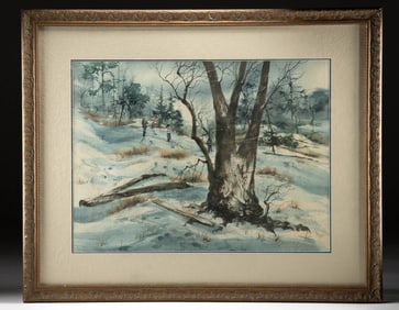 American Watercolor by Yoto - Figures in Snow (1974)