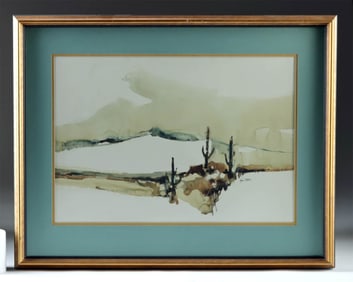 John L. Mendoza Painting - Desert Wash with Saguaros