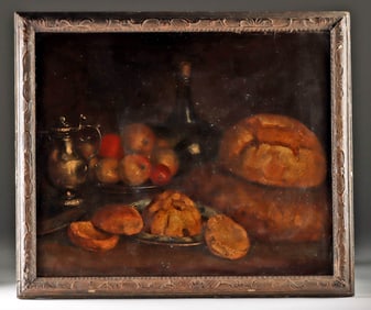 19th C. European Painting - Fruit & Bread