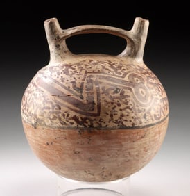 Nazca Pottery Bridge Spout Vessel - Abstract Motifs