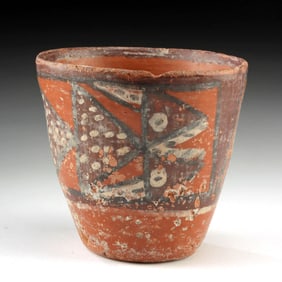 Huari Polychrome Kero w/ Fish Motifs - Ex Kemper