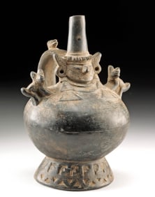 Sican Blackware Vessel w/ Deity Naylamp & Animals
