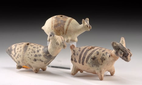 Three Adorable Chancay Painted Pottery Llamas