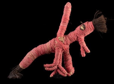 Rare Chancay Textile Wool Bird Effigy with Human Hair