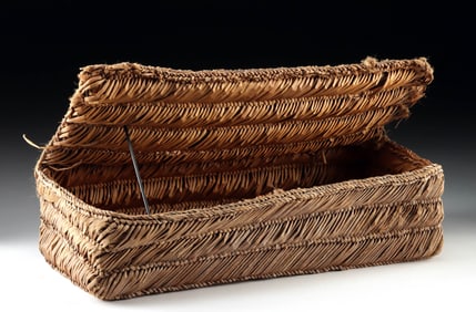 Chancay Woven Lidded Reed Basket for Weaving Tools