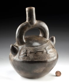 Chimu Pottery Stirrup Vessel w/ Birds - Ex Kemper